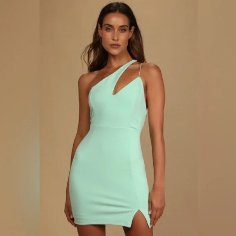 NWT lulus Poised to Party Mint One-Shoulder Bodycon Mini‎ Dress (1429)